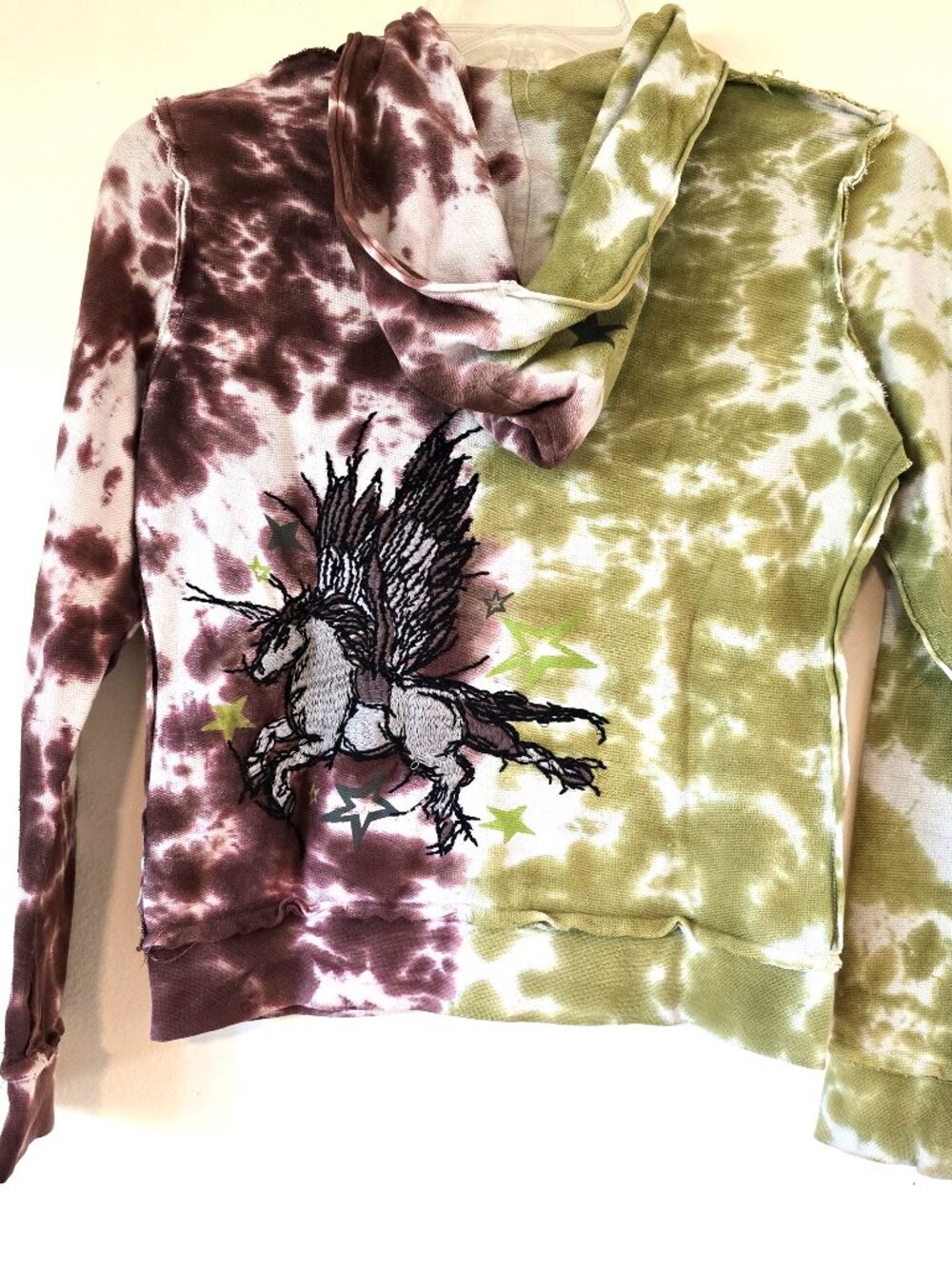 ANAMA Split Tie-Dye Winged Unicorn Zip Up Hoodie Star Embroidery